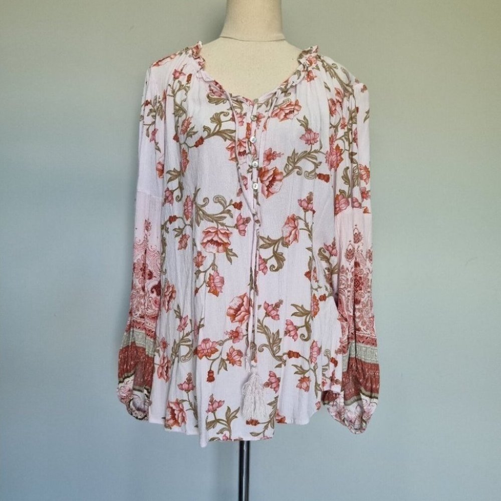 City Chic Multicolour Boho Floral Baloon Sleeve Blouse Plus Size XS - Picture 2 of 7